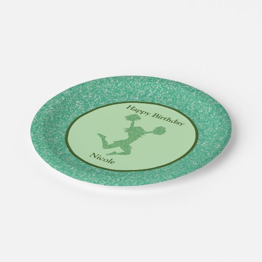 Assiettes En Carton Cheerleader fête d'anniversaire Étincelle verte (Angle)
