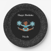 Assiettes En Carton Cheerleader "Joyeux Anniversaire" Black Sparkle (Devant)