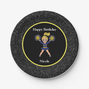 Assiettes En Carton Cheerleader "Joyeux Anniversaire" Black Sparkle