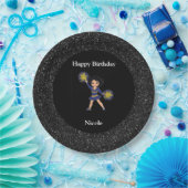 Assiettes En Carton Cheerleader "Joyeux Anniversaire" Black Sparkle (Fête)