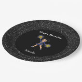 Assiettes En Carton Cheerleader "Joyeux Anniversaire" Black Sparkle (Angle)