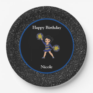 Assiettes En Carton Cheerleader "Joyeux Anniversaire" Black Sparkle