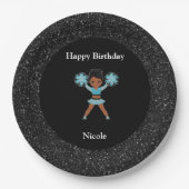 Assiettes En Carton Cheerleader "Joyeux Anniversaire" Black Sparkle (Devant)