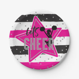Assiettes En Carton Cheerleading Rose Argent Noir Cheer Anniversaire