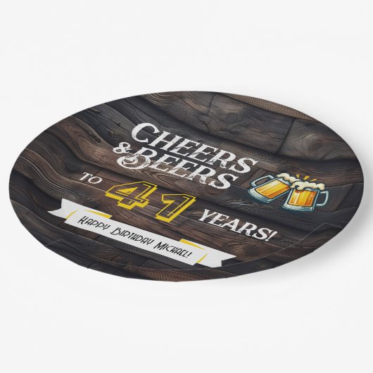 Assiettes En Carton Cheers and Beers to 41 Years Rustic Birthday (Angle)