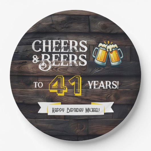 Assiettes En Carton Cheers and Beers to 41 Years Rustic Birthday (Devant)