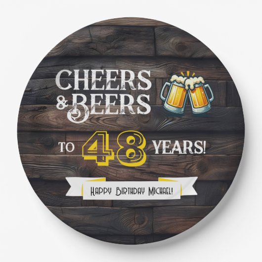 Assiettes En Carton Cheers and Beers to 48 Years Rustic Birthday (Devant)