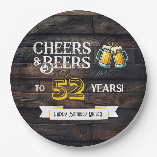 Assiettes En Carton Cheers and Beers to 52 Years Rustic Birthday (Devant)