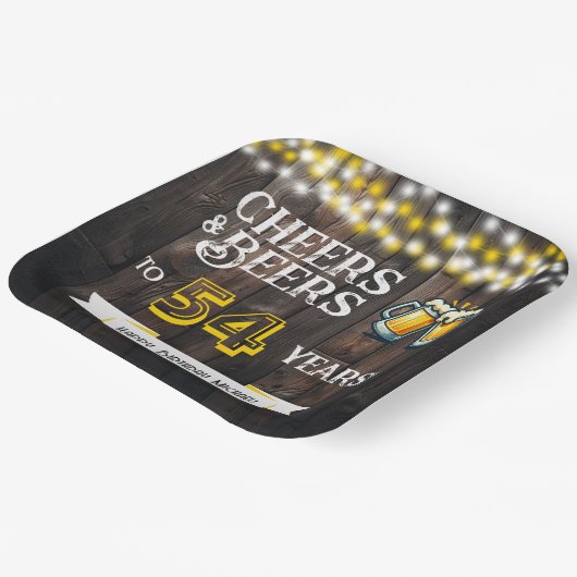 Assiettes En Carton Cheers and Beers to 54 Years Rustic Birthday (Angulaire)