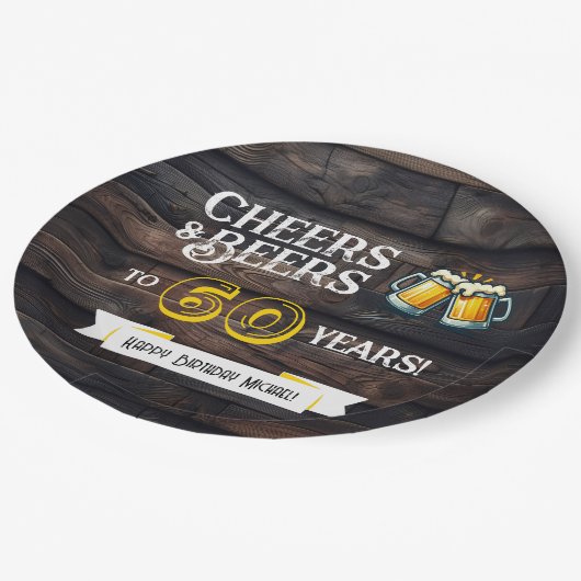 Assiettes En Carton Cheers and Beers to 60 Years Rustic Birthday (Angle)