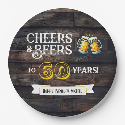 Assiettes En Carton Cheers and Beers to 60 Years Rustic Birthday (Devant)