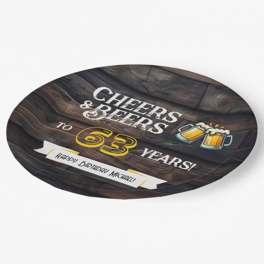 Assiettes En Carton Cheers and Beers to 63 Years Rustic Birthday (Angle)