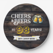 Assiettes En Carton Cheers and Beers to 98 Years Rustic Birthday (Devant)