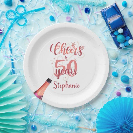 Assiettes En Carton CHEERS D'Anniversaire À # ANNÉES Rose Gold Script (Fête)