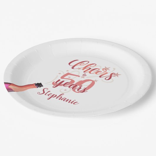 Assiettes En Carton CHEERS D'Anniversaire À # ANNÉES Rose Gold Script (Angle)