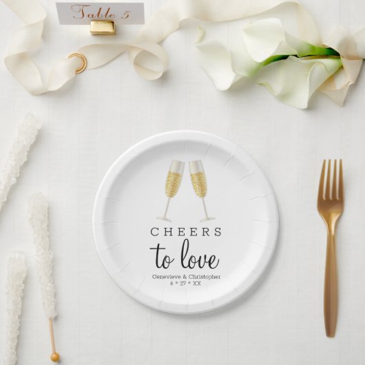 Assiettes En Carton CHEERS To Love Elegant Mariage Champagne Or (Mariage)