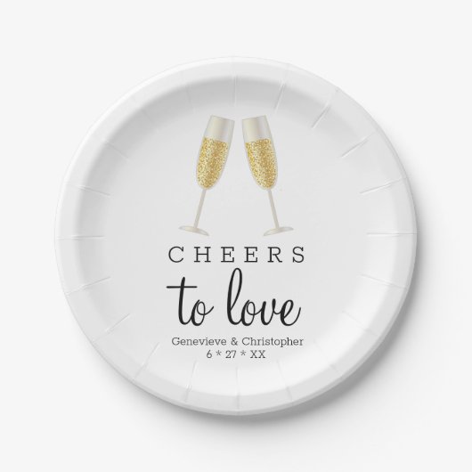 Assiettes En Carton CHEERS To Love Elegant Mariage Champagne Or (Devant)