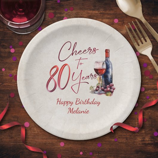 Assiettes En Carton Cheers Wine 80e anniversaire