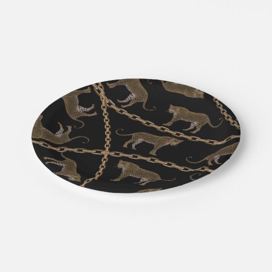 Assiettes En Carton Cheetah léopard doré (Angle)