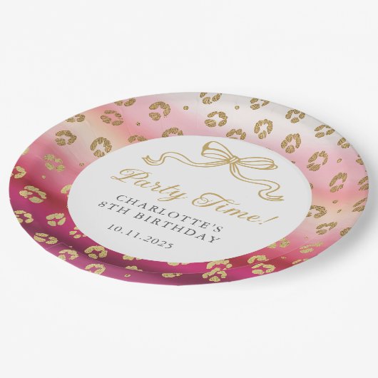 Assiettes En Carton Cheetah Leopard rose et or (Angle)