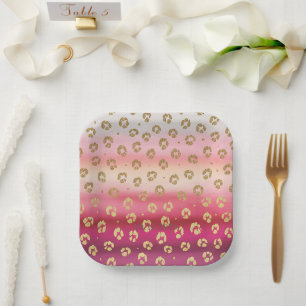 Assiettes En Carton Cheetah Leopard rose et or