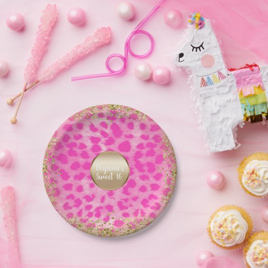 Assiettes En Carton Cheetah léopard rose Imprimer Parties scintillant  (Fête)