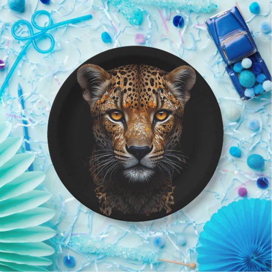 Assiettes En Carton Cheetah Portrait sur noir (Fête)