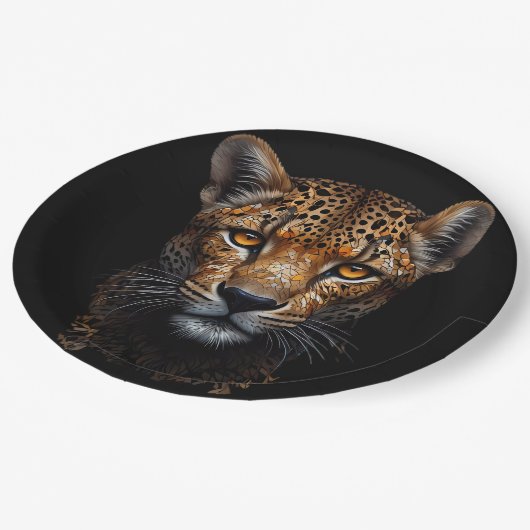 Assiettes En Carton Cheetah Portrait sur noir (Angle)
