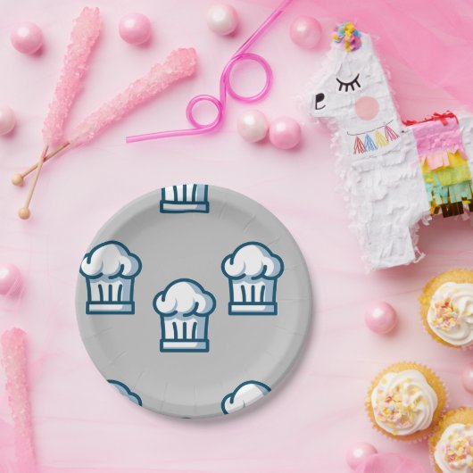 Assiettes En Carton chef casquette sur gris (Fête)