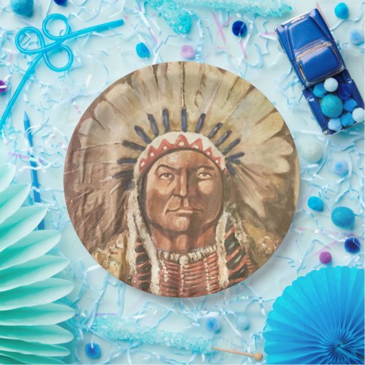 Assiettes En Carton Chef indien Sitting Bull (Fête)
