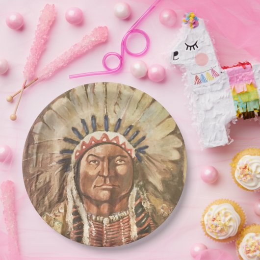 Assiettes En Carton Chef indien Sitting Bull (Fête)