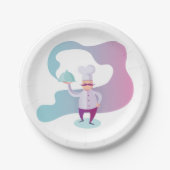 Assiettes En Carton Chef souriant avec Moustache et plateau de service (Devant)