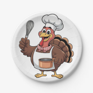 Assiettes En Carton Chef Turkey Thanksgiving Cook Gobbler