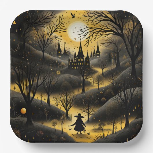 Assiettes En Carton Chemin d'Halloween effrayant (Recto)