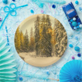 Assiettes En Carton Chemin d'hiver neigeux avec pins (Fête)