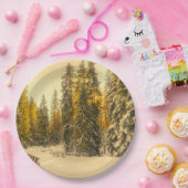 Assiettes En Carton Chemin d'hiver neigeux avec pins (Fête)