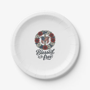 Assiettes En Carton Chemise à croix florale patriotique bénie pour êtr