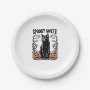 Assiettes En Carton Chemise avec gravure Halloween vintage de chat noi