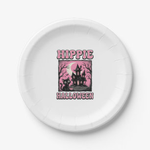 Assiettes En Carton Chemise de chat de maison hantée vintage Halloween