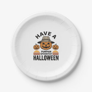 Assiettes En Carton Chemise de gravure vintage Halloween Citrouille ef