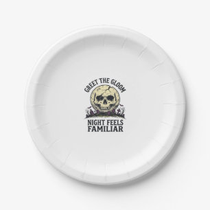 Assiettes En Carton Chemise graphique de crâne de lune effrayant Hallo