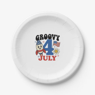 Assiettes En Carton Chemise patriotique de fusée Groovy 4 juillet Desi
