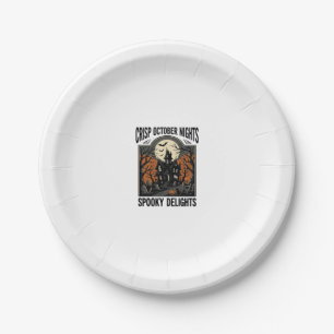 Assiettes En Carton Chemise vintage Halloween avec nuit d'octobre hant