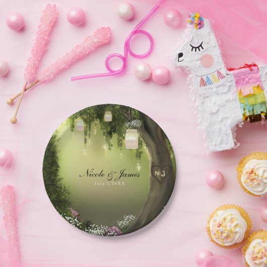 Assiettes En Carton Chêne Arbre Forêt Enchantée Jardin Plaques de mari (Fête)