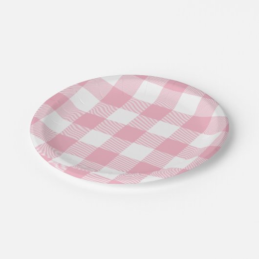 Assiettes En Carton Chèque de bison rose et blanc (Angle)