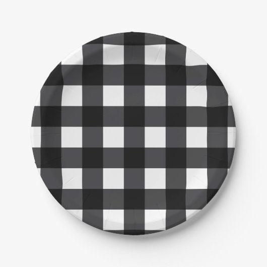Assiettes En Carton Chèque de buffle noir et blanc, Plaid (Devant)