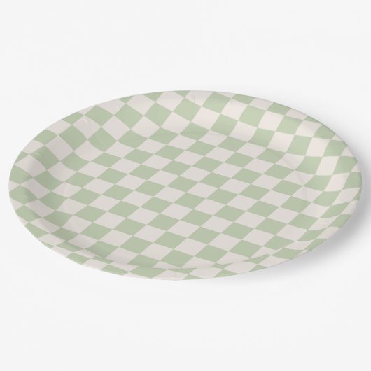 Assiettes En Carton Chèque Pastel Vert À damiers Sage Check (Angle)