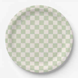 Assiettes En Carton Chèque Pastel Vert À damiers Sage Check