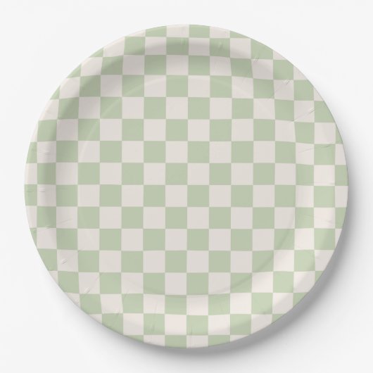 Assiettes En Carton Chèque Pastel Vert À damiers Sage Check (Devant)