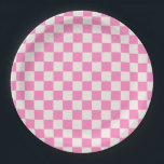 Assiettes En Carton Chèque rose, Motif en damier, À damiers<br><div class="desc">à damiers Motif - damier blanc rose et crème.</div>